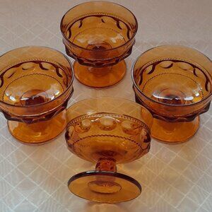 Indiana Glass Colony Color Crown Amber Sherbet Goblet Bowl Set Of 4